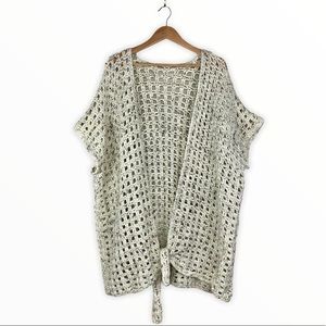 Vintage Open Knit Cream Crochet Tie-Front Cover Up